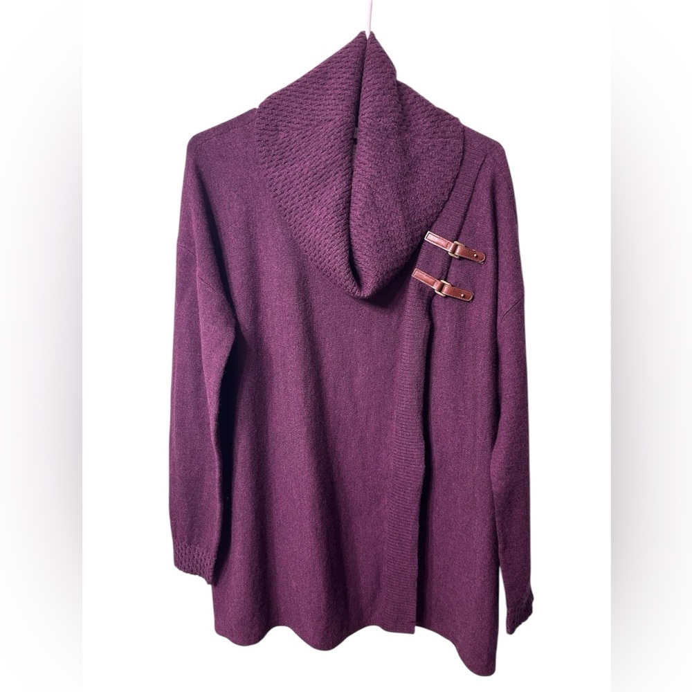 Ellen Tracy Women’s 100% Extrafine Merino Wool Sweater Large Burgundy Cowl Neck